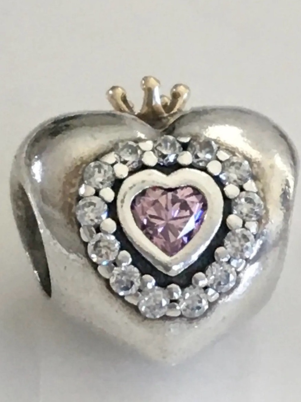 Pandora Princess Heart Charm Two Tone with Clear and Pink CZ Retired